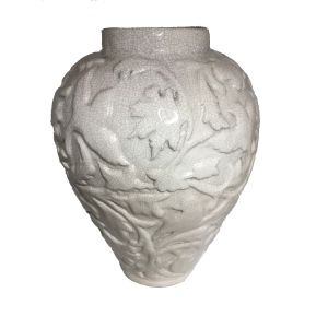 Crackle White Antique Replica Vase featuring Birds in a Floral Setting