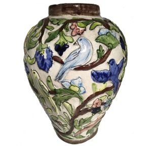 Bas Relief Birds in a Garden Antique Replica Vase